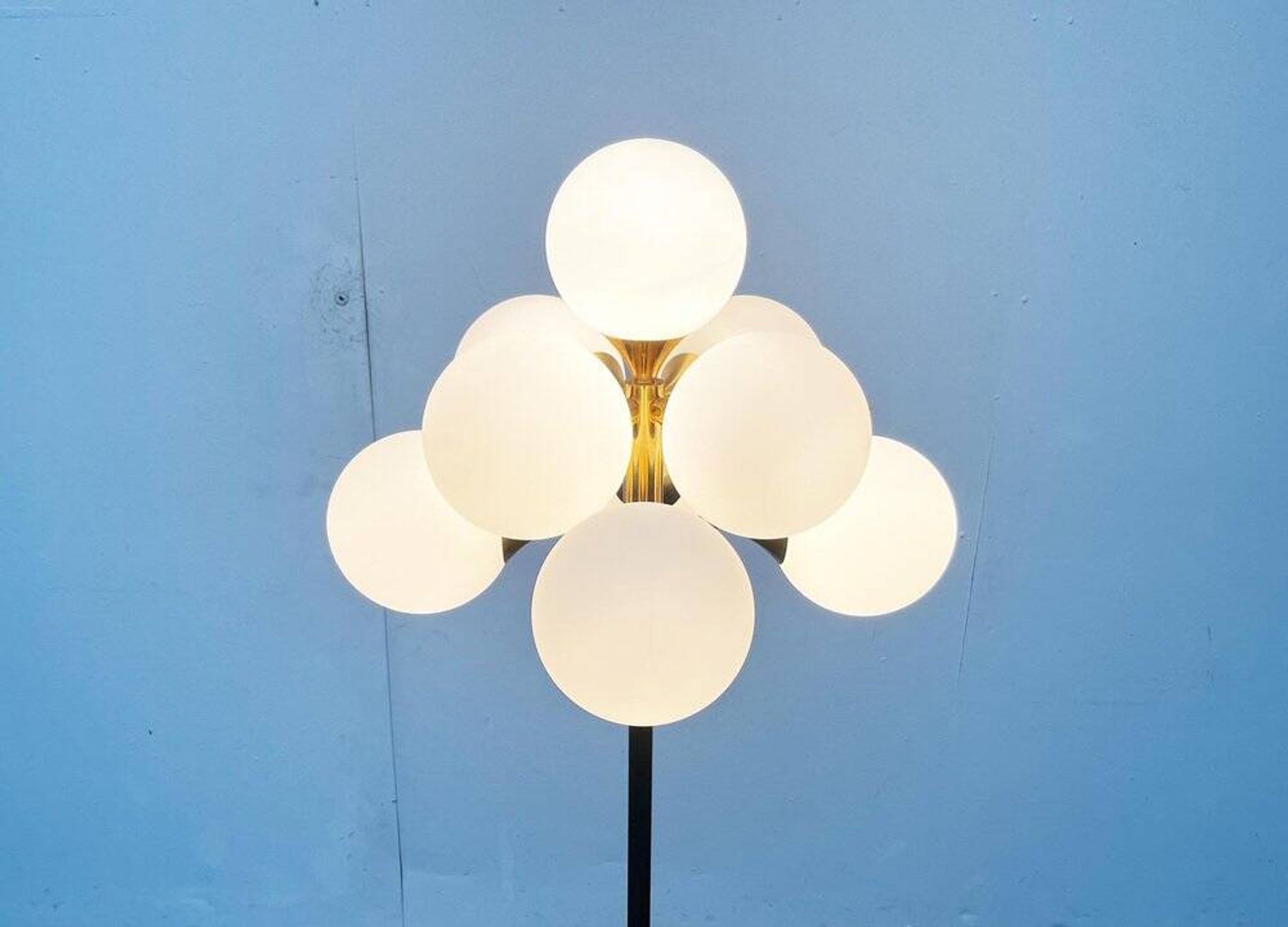 German brass floor lamp in Space Age style from the mid-century by Kaiser Leuchten, 1960s.