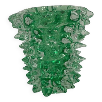 Rostrato green murano glass vase