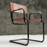 Fauteuil vintage en cuir et acier tubulaire, 1960