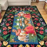 Large bohemian handwoven rug with amazing scenery and floral design, made in Romania 315x195cm