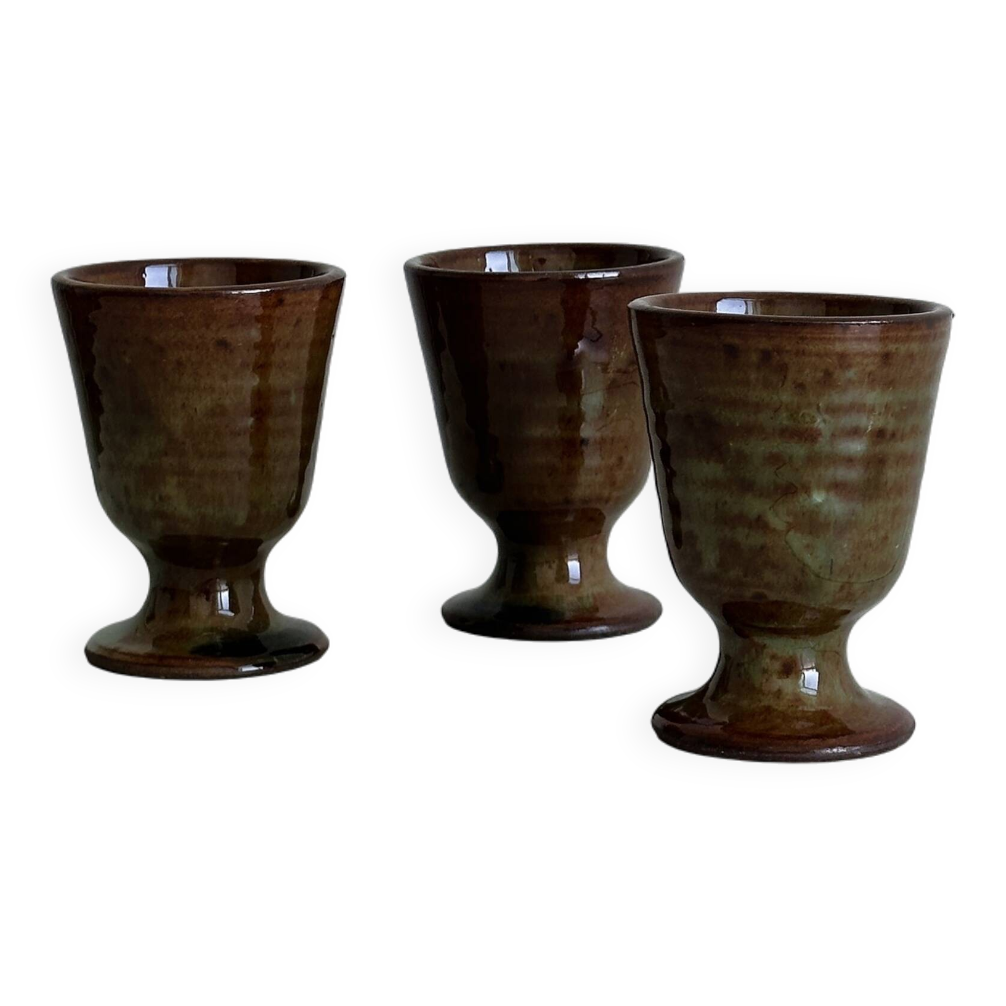 Set of 3 small enamelled ceramic mugs