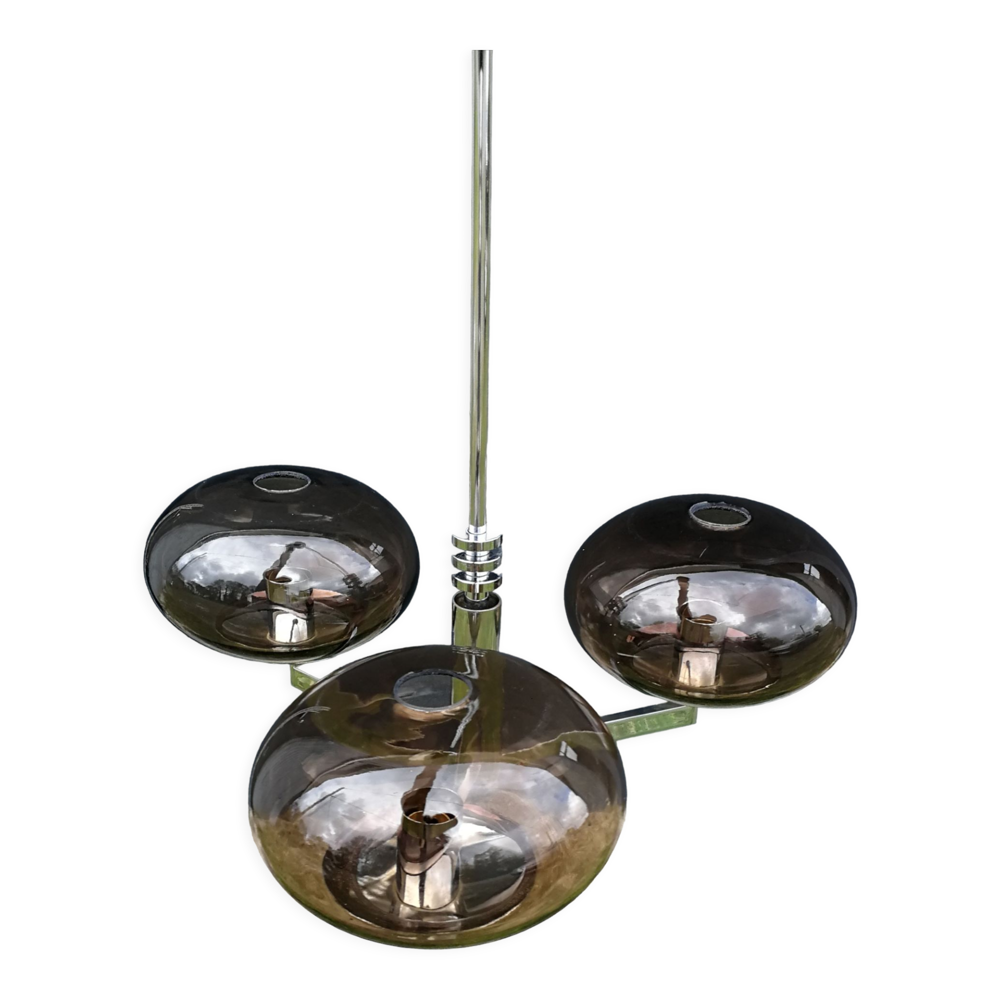 Chandelier 3 balls smoked glass 70's