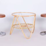 table originale du milieu du siècle, Alan Fuchs, ULUV, Rotin, Verre, Tchéquie, années 1940