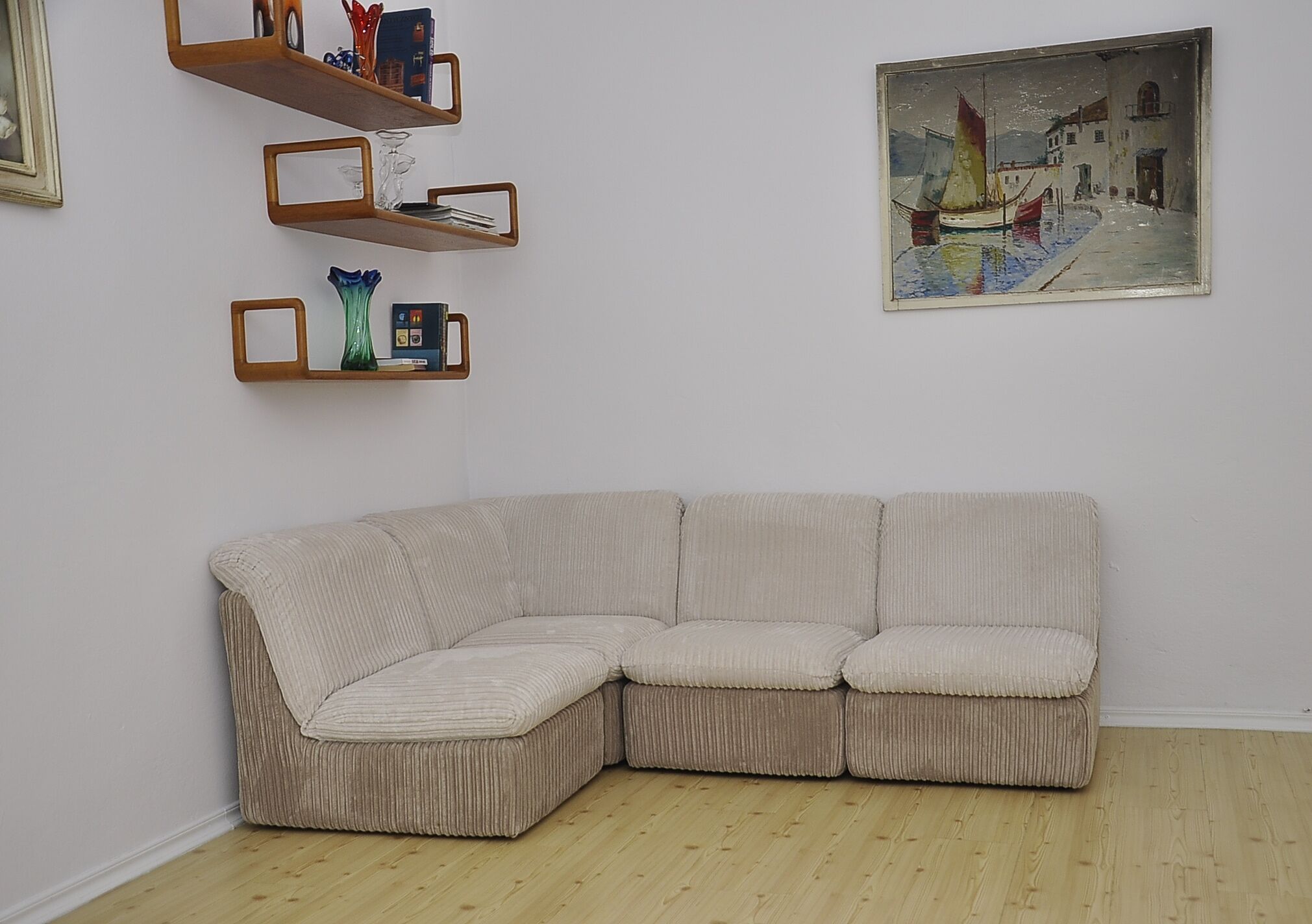 Mid-Century Beige Corduroy Modular Sofa, 1970s