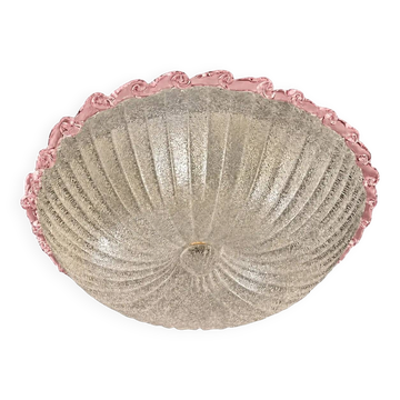 Vintage 1970s-Style Italian White Graniglia “Budino” Murano Glass Flush Mou