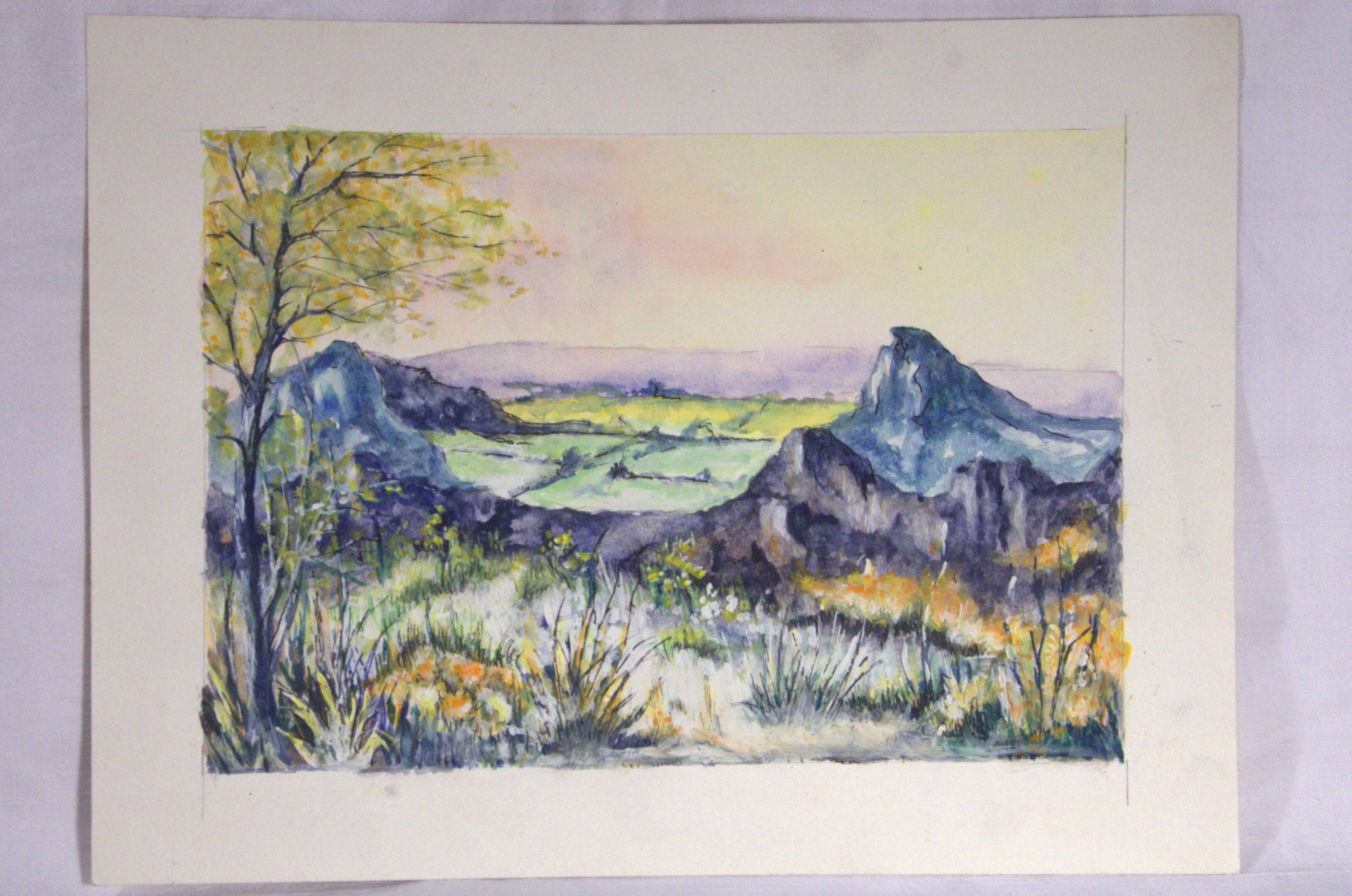 Watercolour depicting a landscape around Lake Guéry, Mont-Dore.