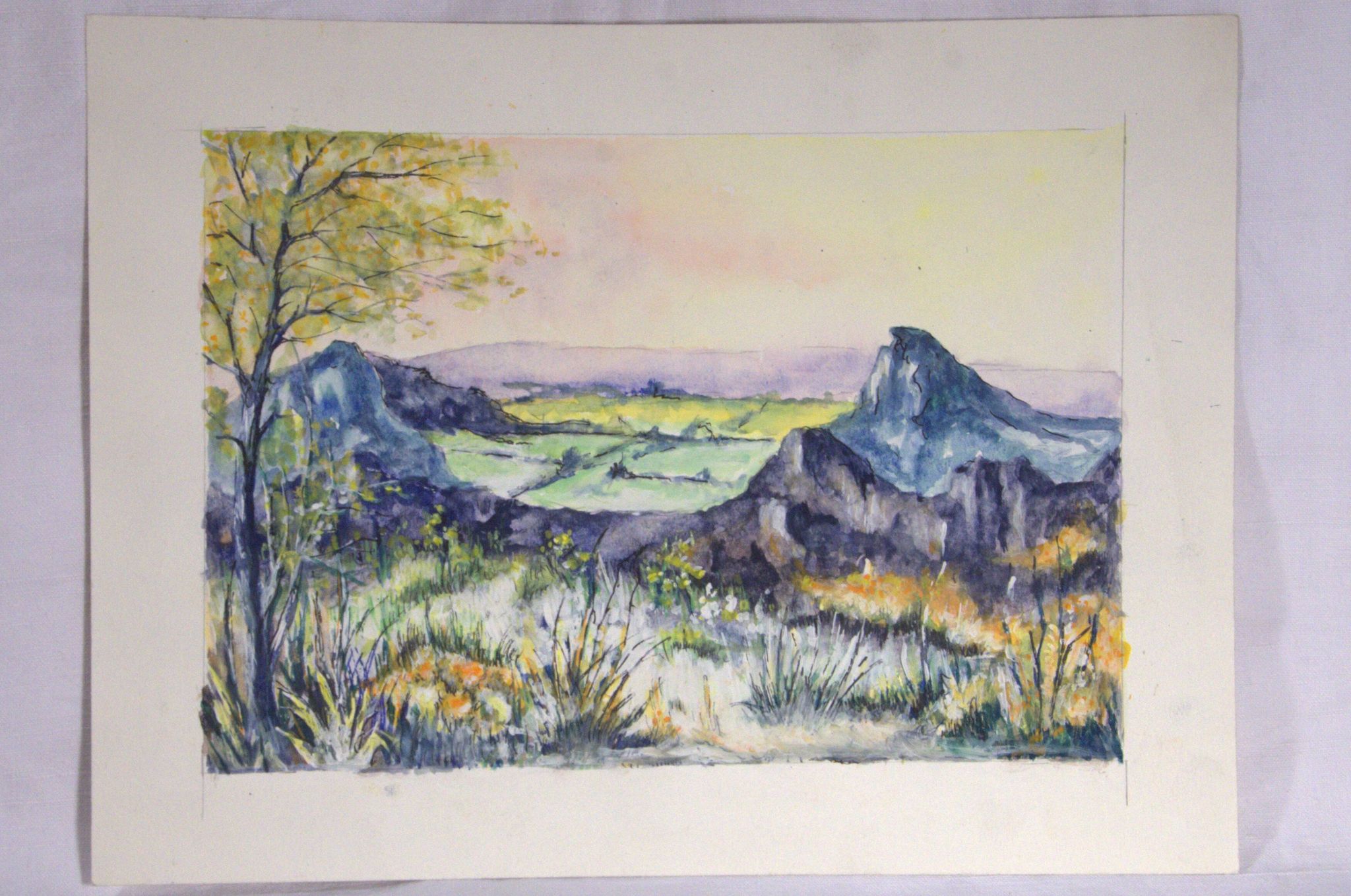 Watercolour depicting a landscape around Lake Guéry, Mont-Dore.