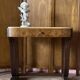 Art Deco console table in oak and walnut – chic and elegant beige marble top