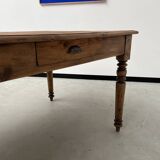 Antique farm table from the 1950s, with 3 drawers and turned legs