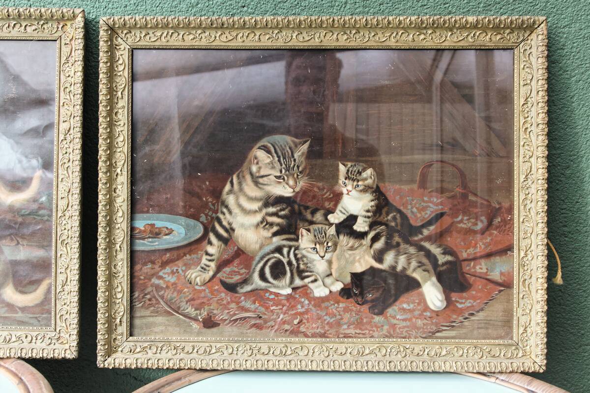 Pair of dog and cat chromolithographs, 19th century