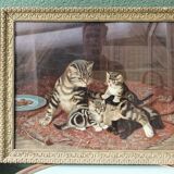 Pair of dog and cat chromolithographs, 19th century