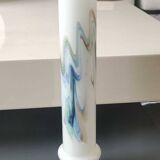 Tubular vase in white opaline, polychrome smoke volutes. Snowflake/Dalian Co. Ltd. High 29 cm