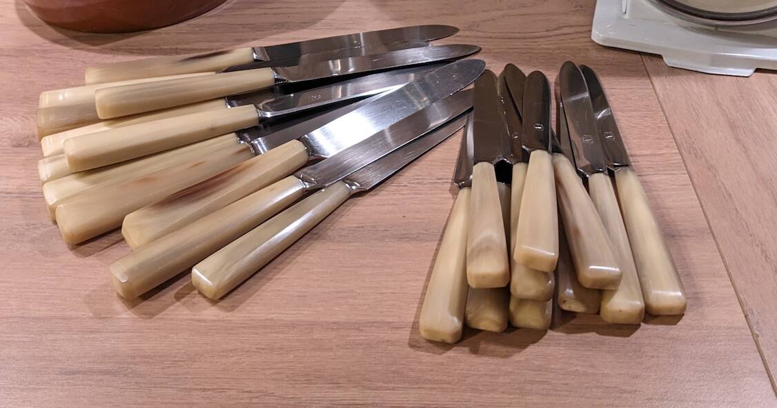 Set of 25 horn and stainless steel knives