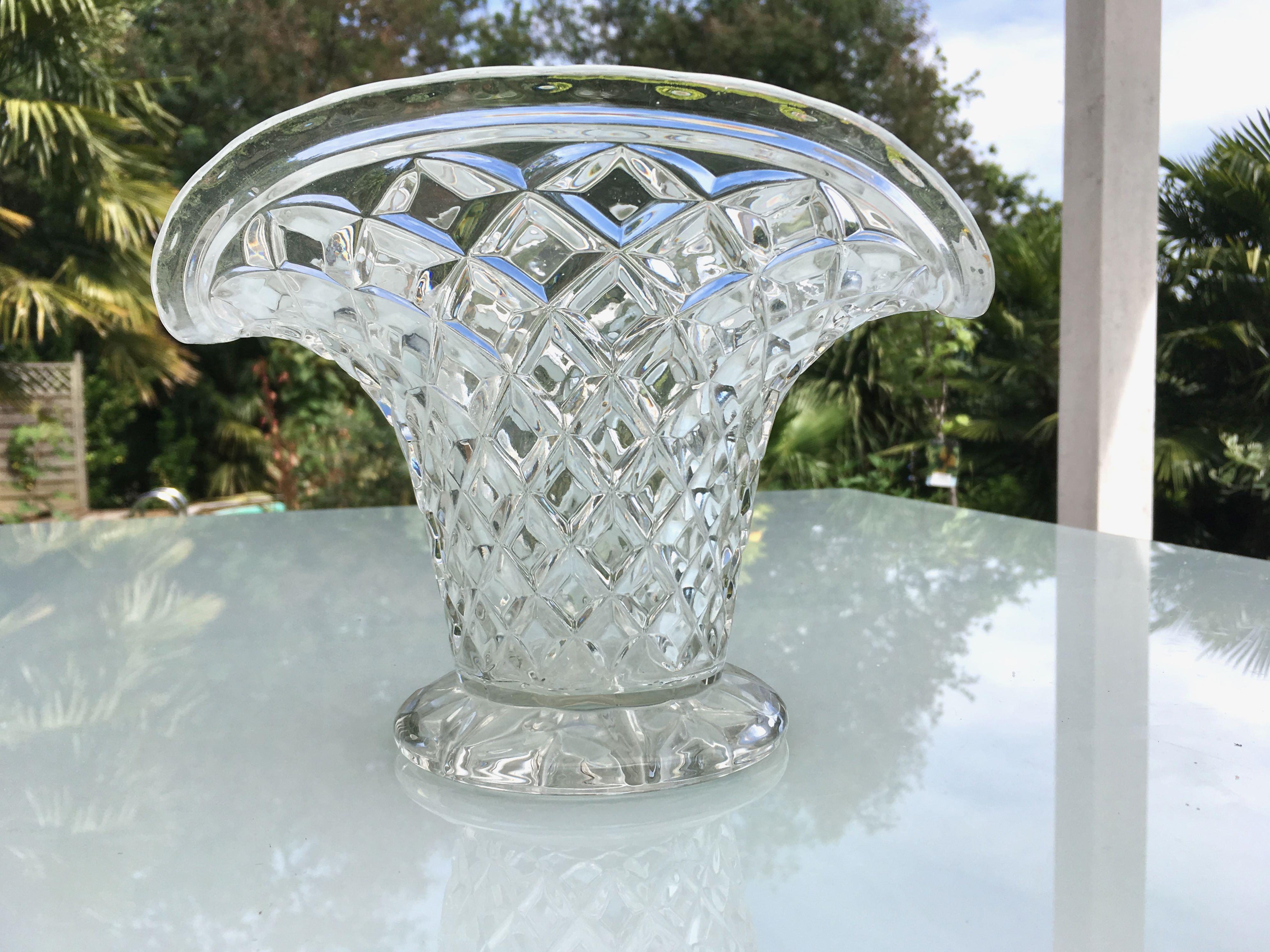 Glass basket vase 50s