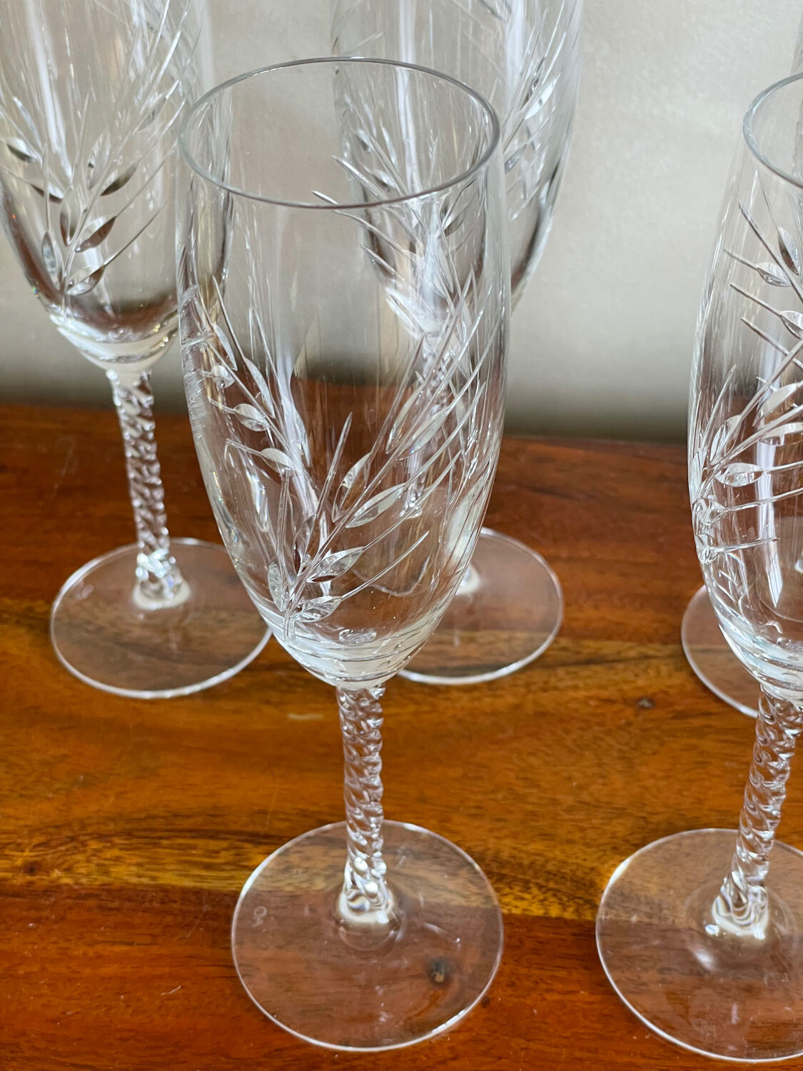 6 flûtes décor épi de blé en cristal Selency