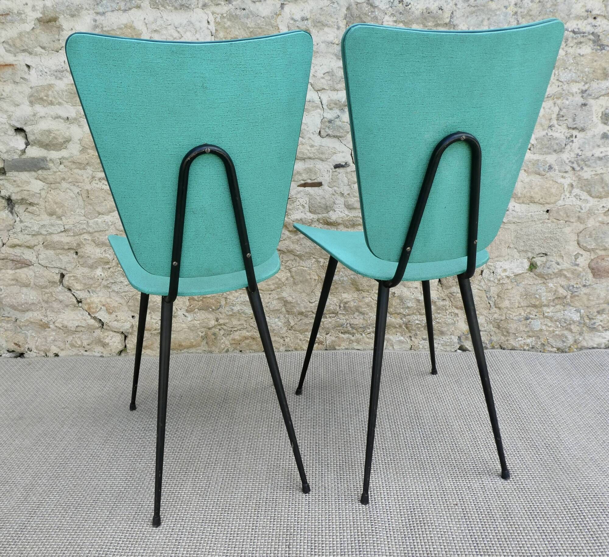 Pair of chairs from the 50s, metal compass legs and Skaï