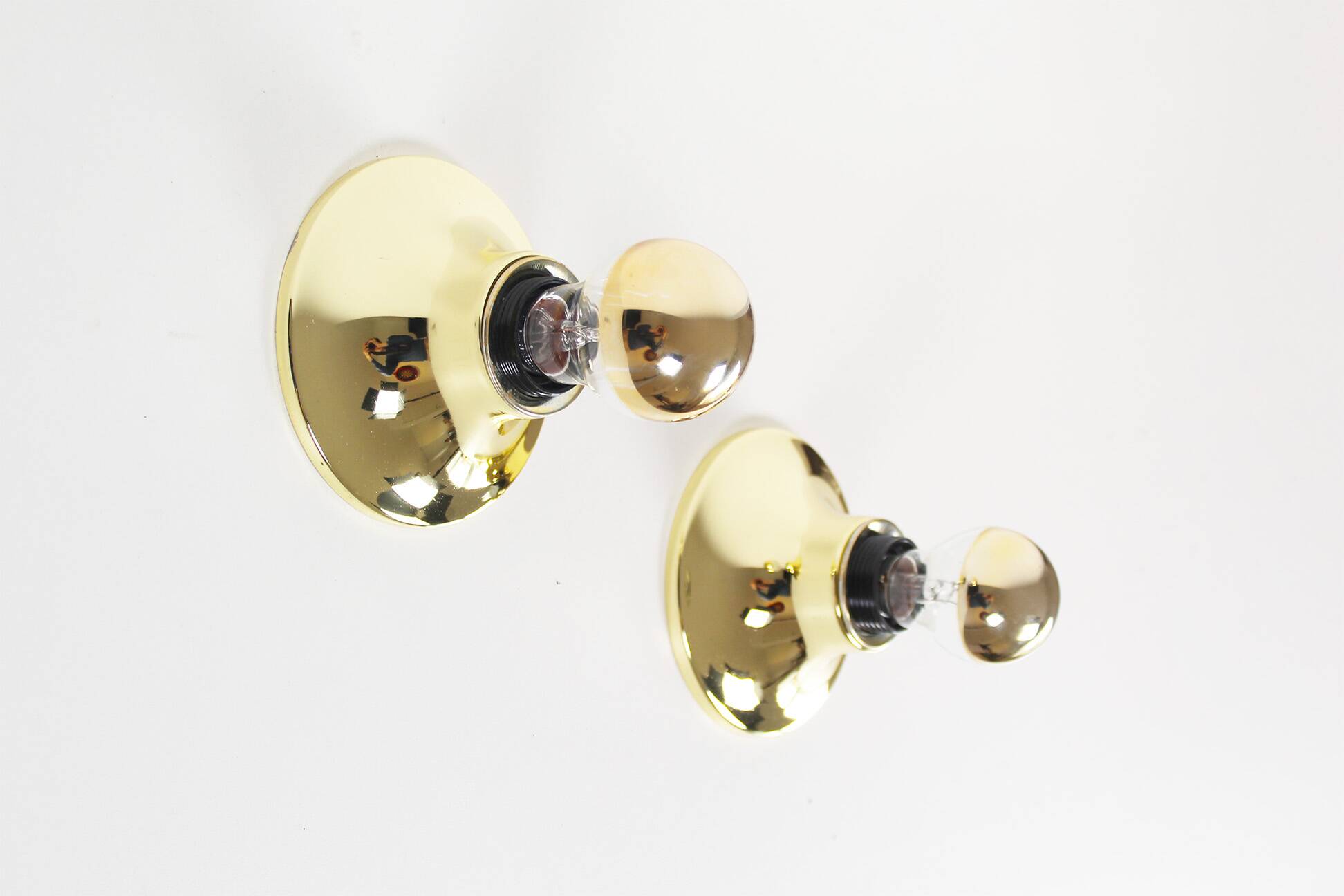 Set (2) of Petite Brass Disc sconces selected by Charlotte Perriand for Les