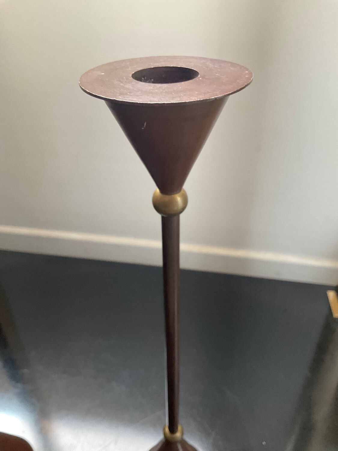 Trio of vintage brass and copper candle holders