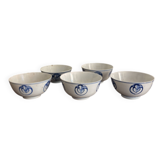 Lot of Blue White Porcelain Rice Tea from China with Cobalt Blue Imperial Dragons