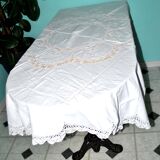 Vintage round tablecloth in embroidered and openwork cotton 160x160cm *M3*