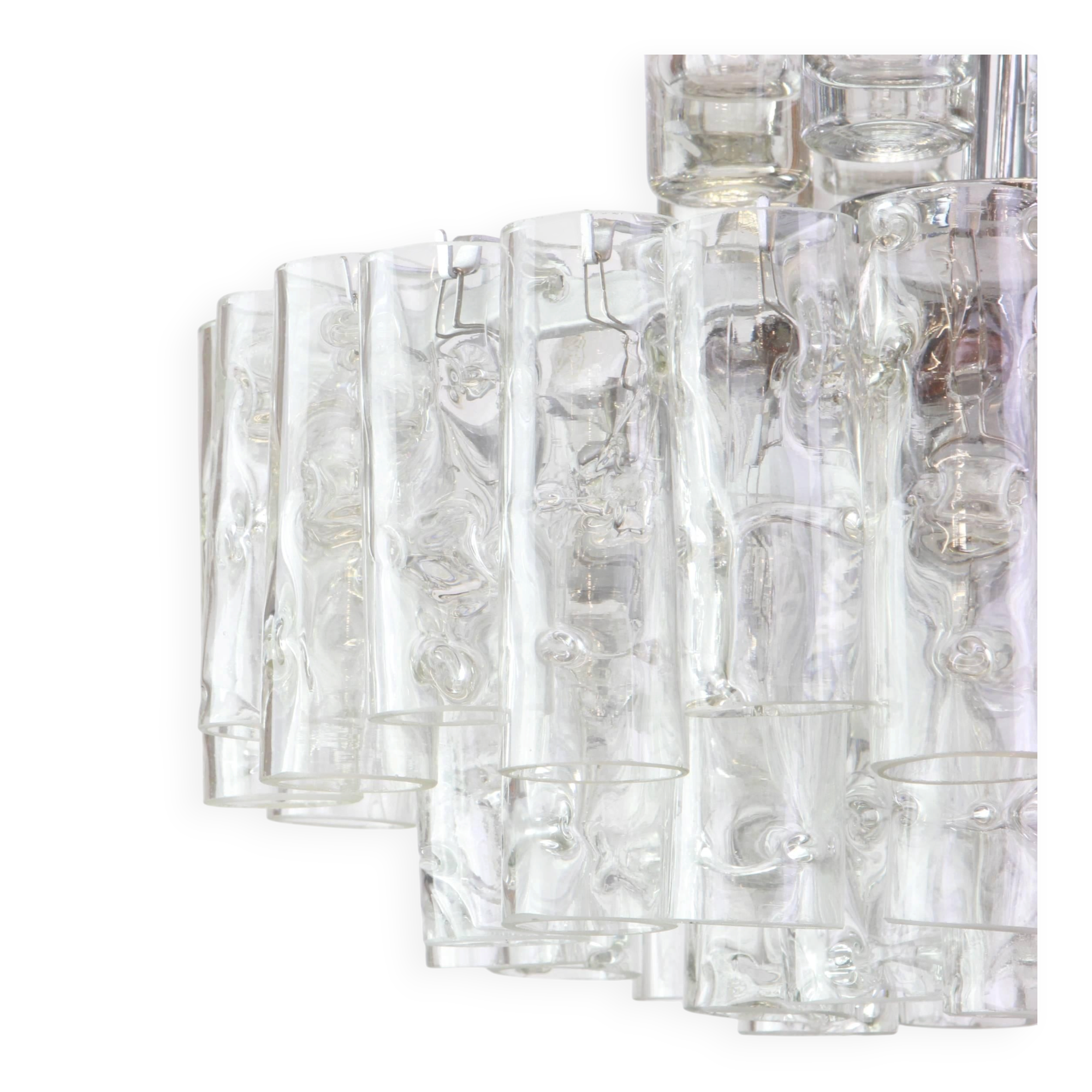 Superb glass tube chandelier in Murano ice by Doria, Germany, 1960s.