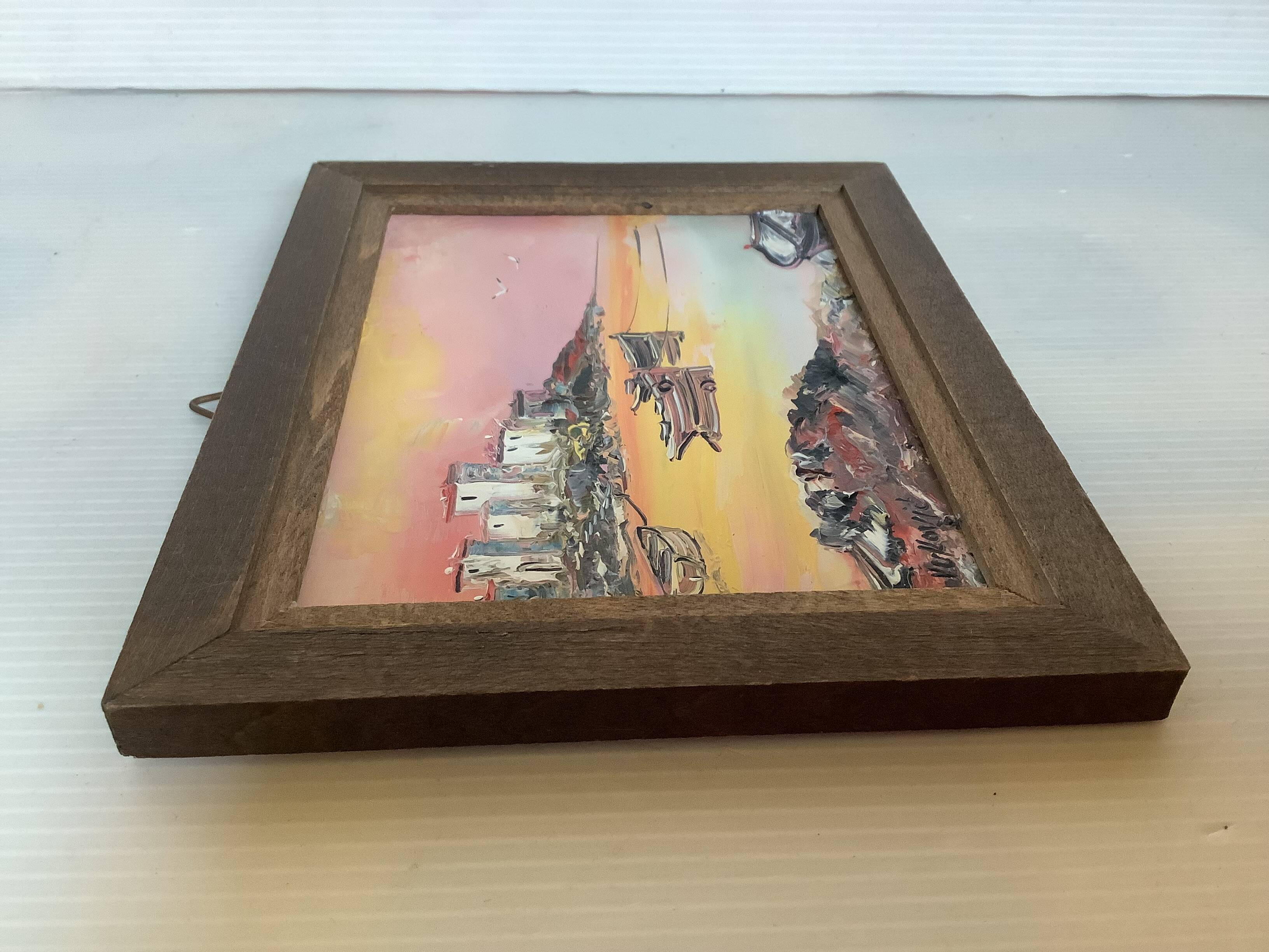 Small oil painting frame on panel Mediterranean landscape