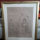 Gravure ancienne la Famille Stamaty d'après Ingres de Coraboeuf