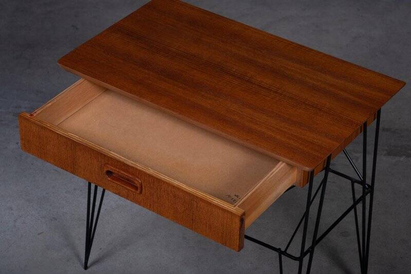 Mid-Century Modern Danish Teak Bedside Table with Metal Frame, 1960s