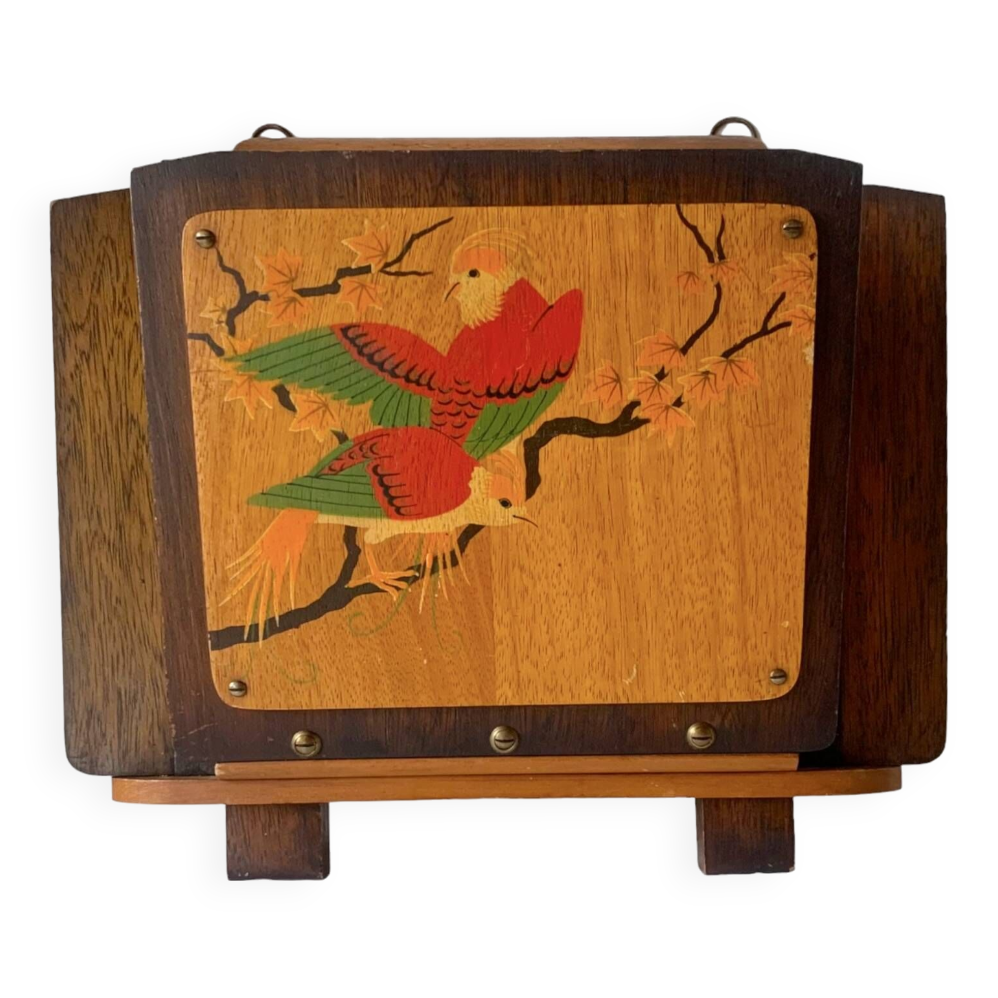 Art Deco wall mail holder in painted wood - bird decor