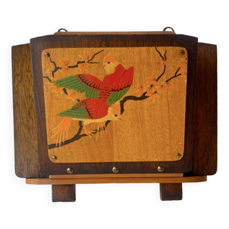 Art Deco wall mail holder in painted wood - bird decor