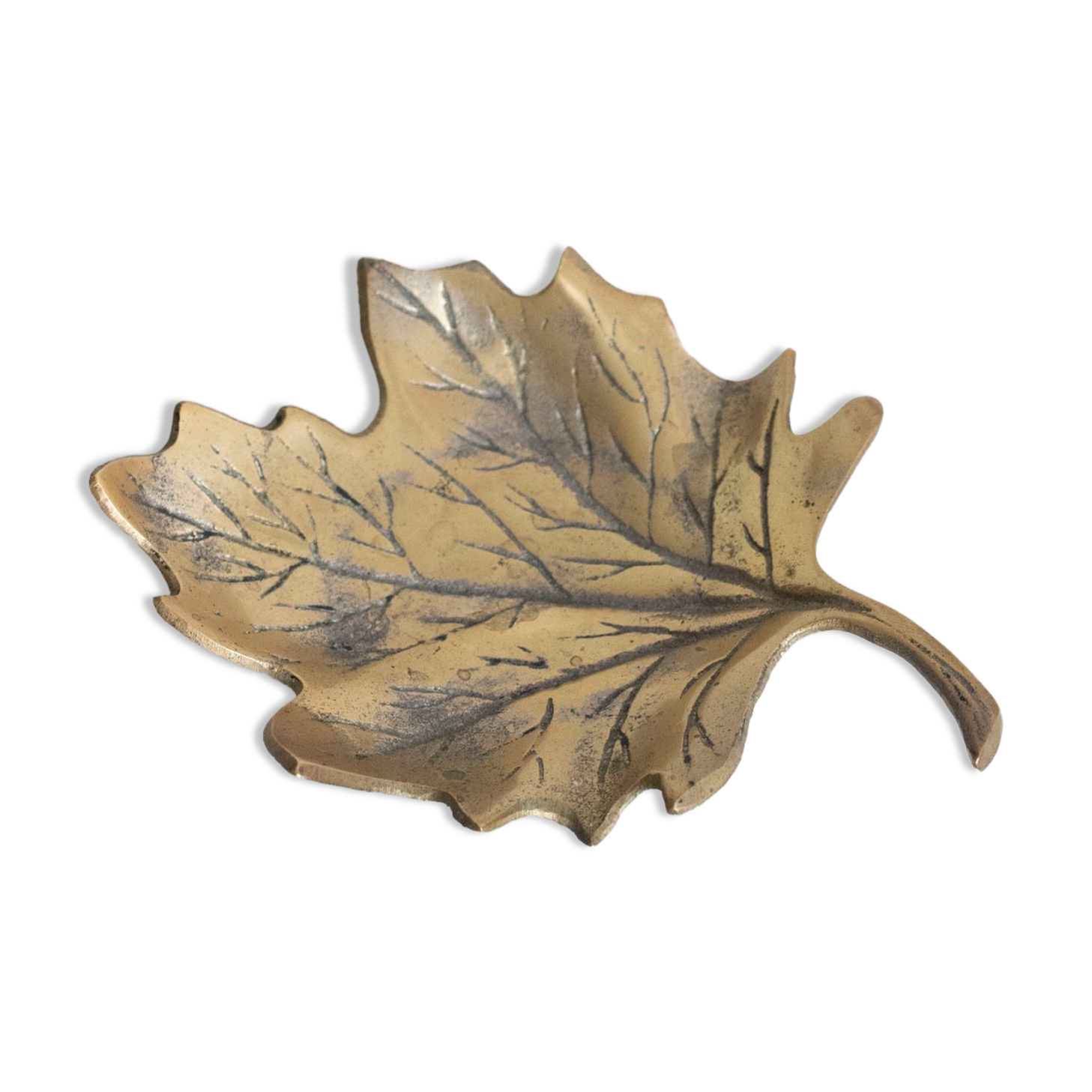 Trinket bowl vintage brass leaf