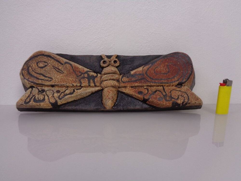 Studio ceramic butterfly wall plaque by Gerhard Liebenthron, Germany, 1982.