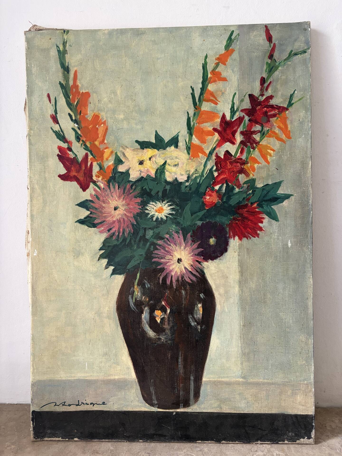 Bouquet of flowers, oil on canvas signed Robert Rodrigue