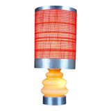Seventies chrome & ceramic lamp, with original wool lampshade, France 1970s