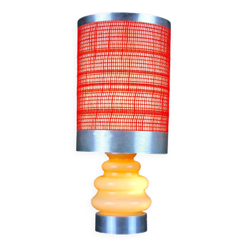 Lampe seventies chrome & céramique, avec abat-jour laine original, France années 1970