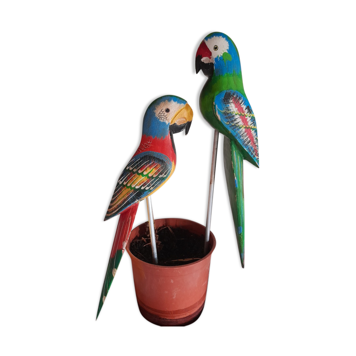 Hand-painted wooden sculpture parrot Vintage exotic macaw