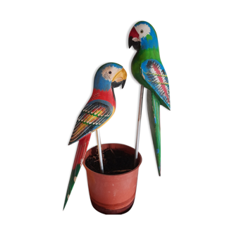 Hand-painted wooden sculpture parrot Vintage exotic macaw