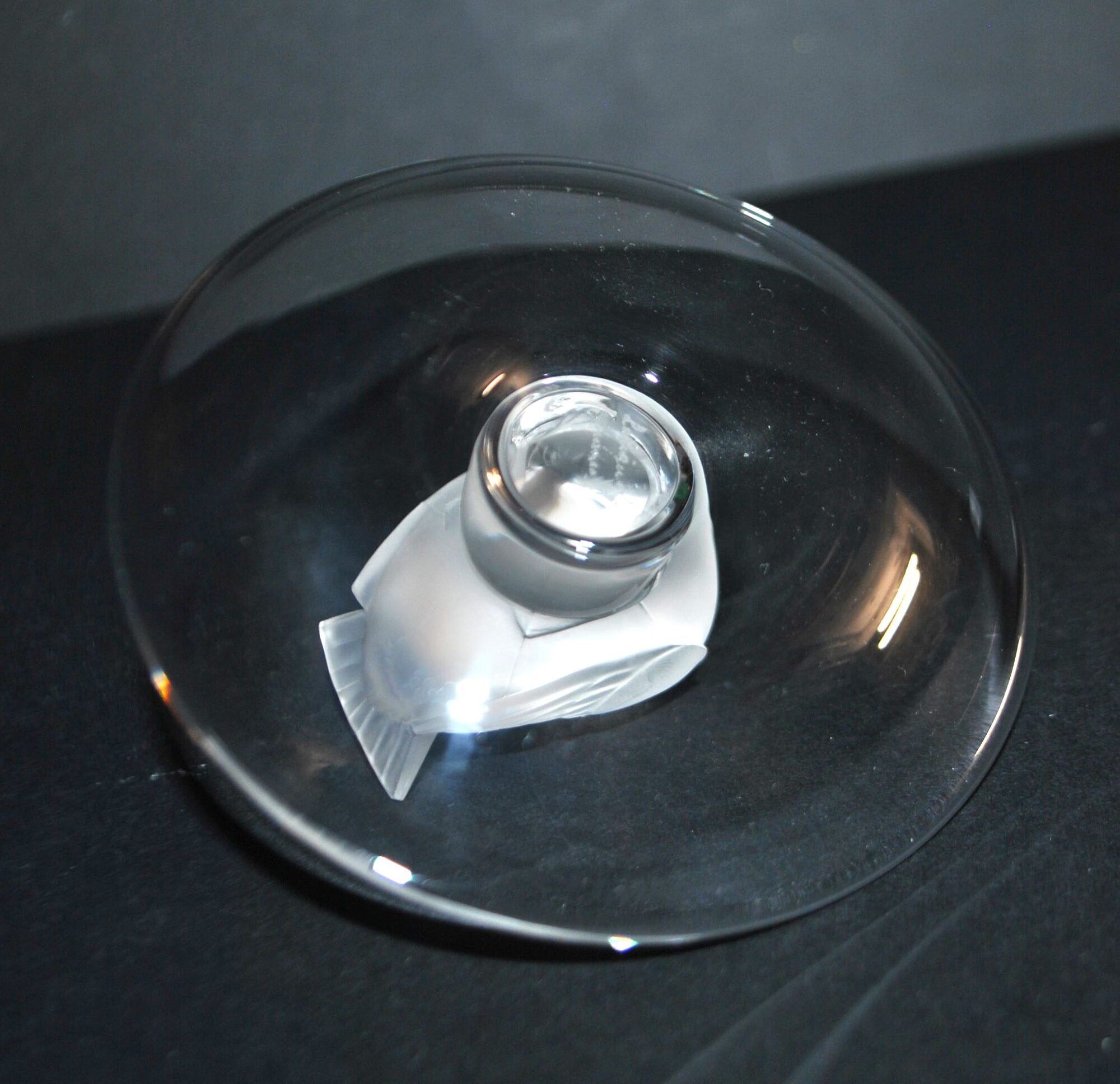 Lalique ashtray bowl Cheeky Sparrow crystal frosted and signed