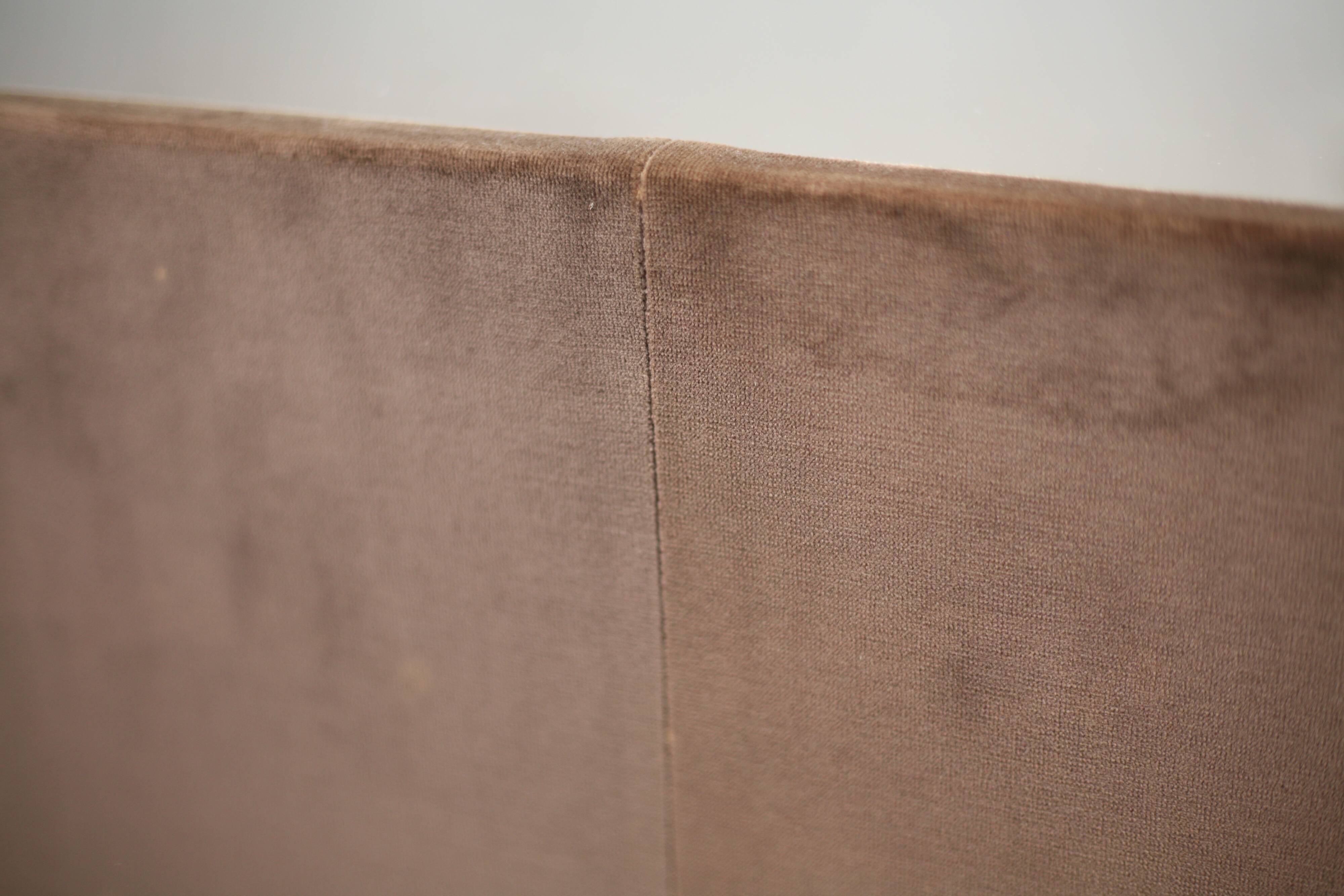 Space age table, hexagonal. Wood, velvet and smoked mirror. Circa 1970