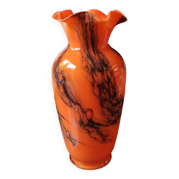 Corolla floral base. In blown Art glass, Murano Italy style. Black plumes of smoke. High 24 cm