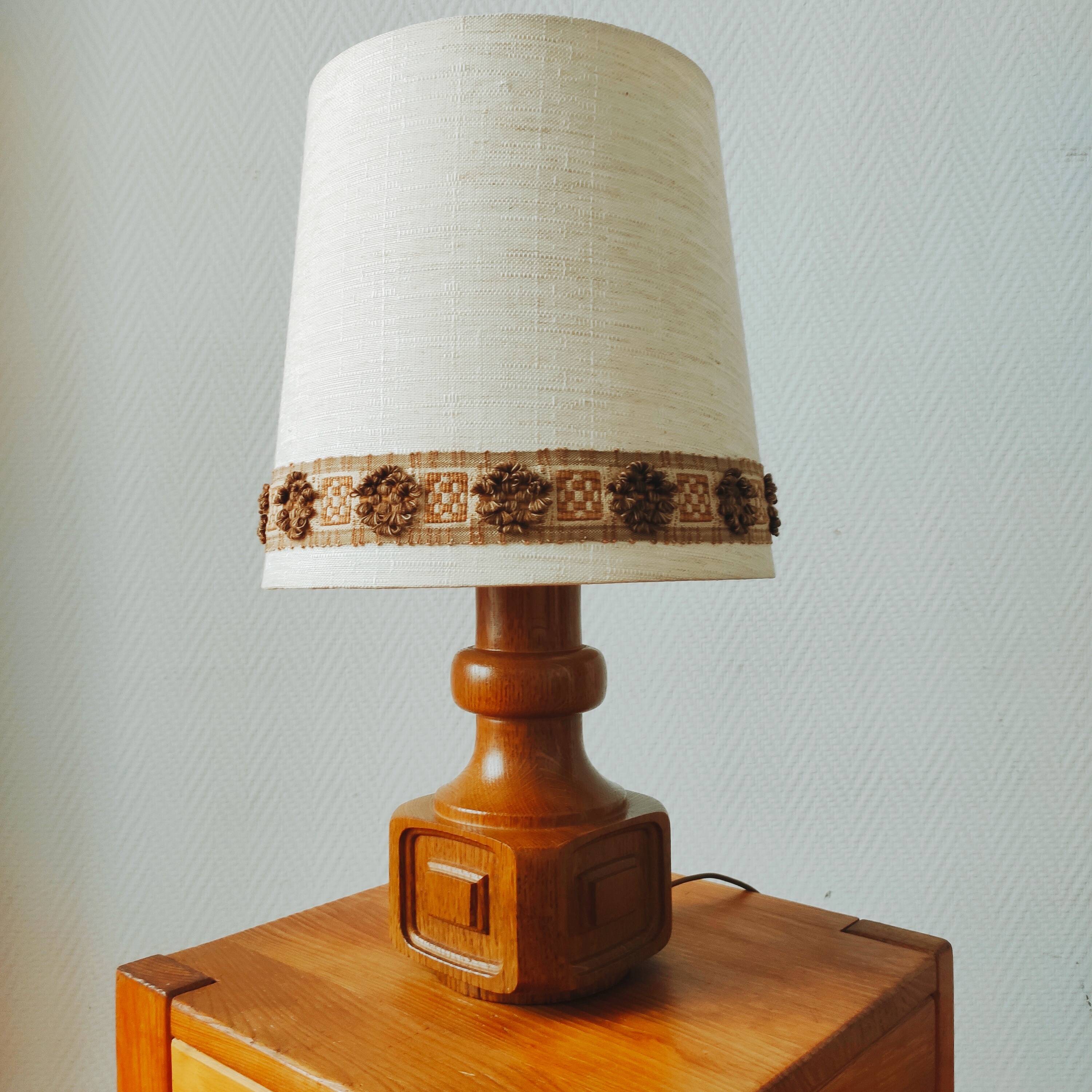 Vintage 70s oak living room lamp