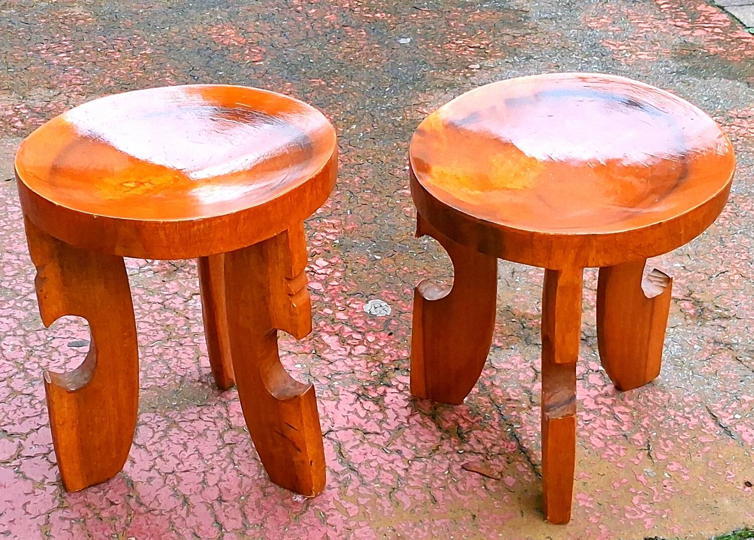 Pair of solid wood stools in African style
