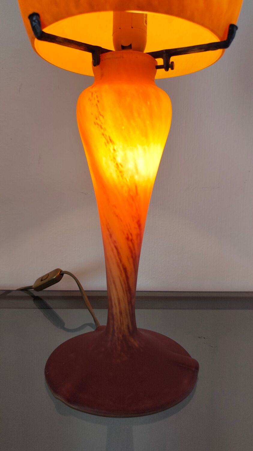 Glass paste lamp signed art of France 1980