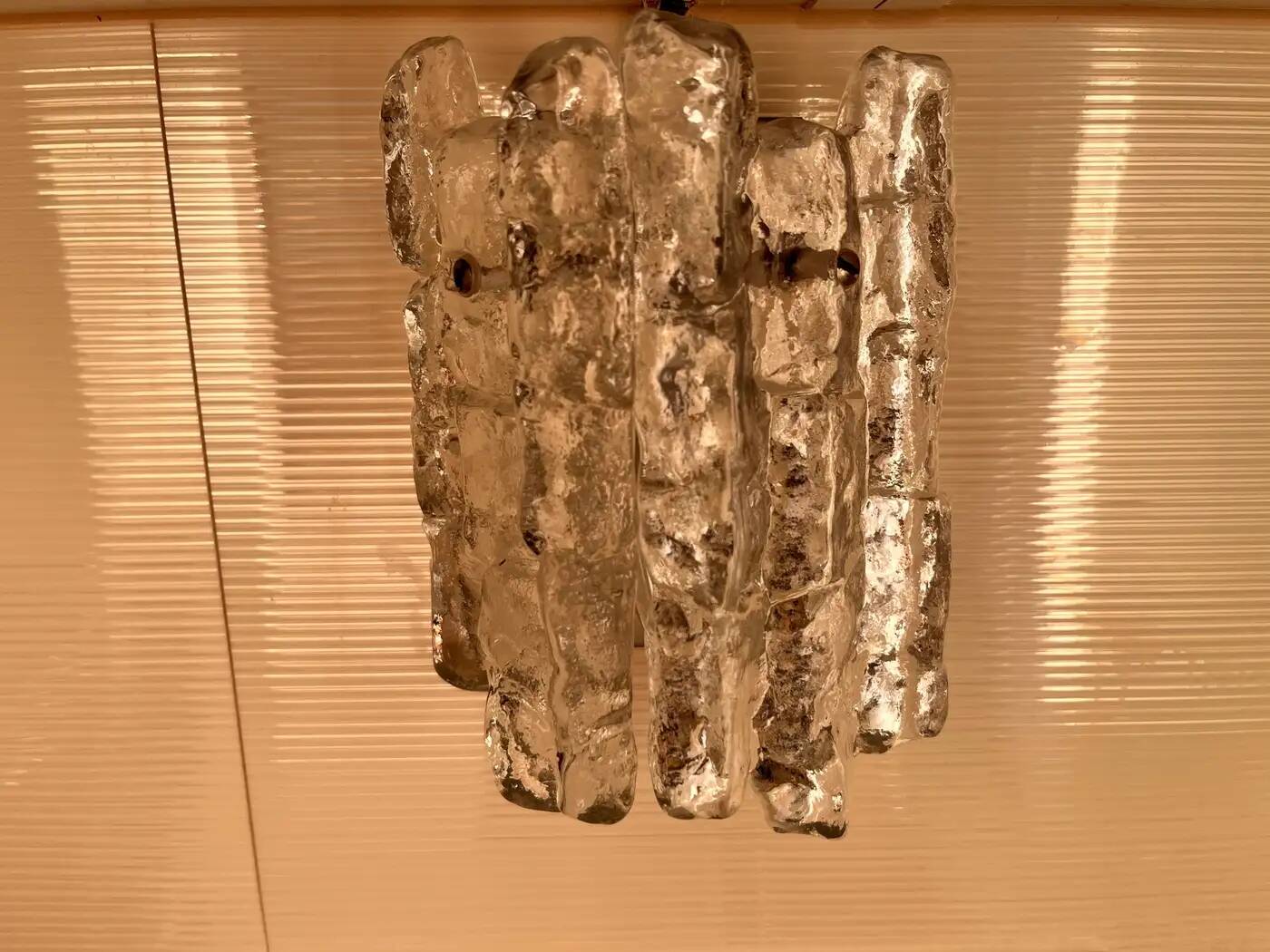 Pair of midcentury wall lamps Kalmar, ice glass, Austria, 1960s