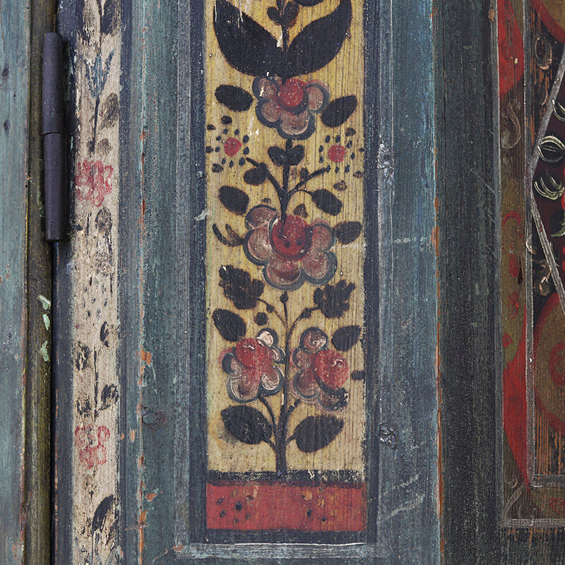 Antique Rustic Farmhouse Folk Art Painted Bridal Cabinet 1842