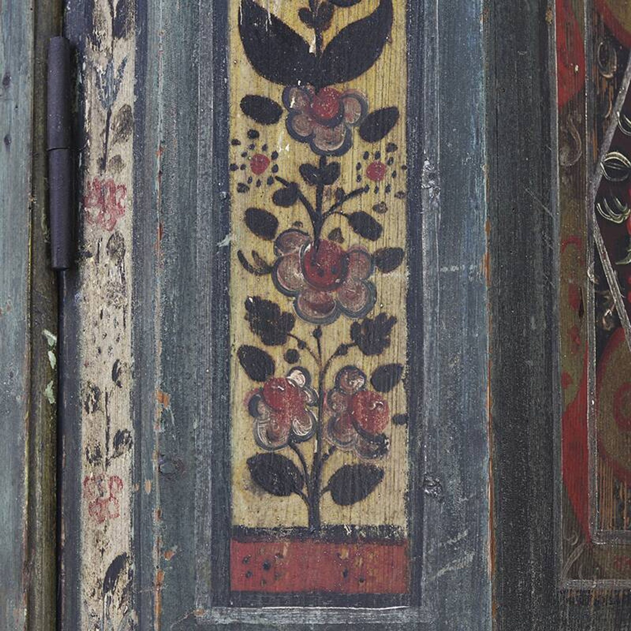 Antique Rustic Farmhouse Folk Art Painted Bridal Cabinet 1842