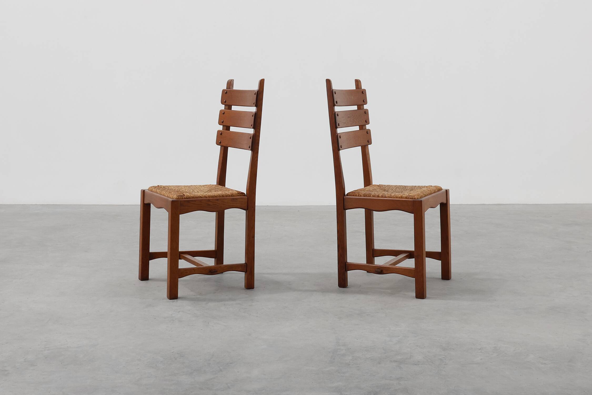 Mid-Century Brutalist Oak and Wicker Chair, Belgium, 1960