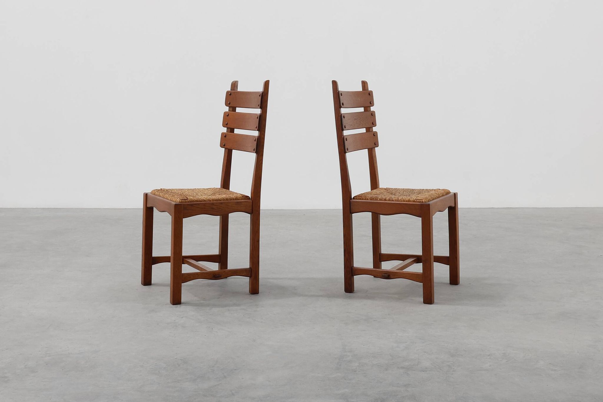 Mid-Century Brutalist Oak and Wicker Chair, Belgium, 1960