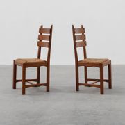 Mid-Century Brutalist Oak and Wicker Chair, Belgium, 1960