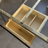 Blue Formica table for 4 to 6 people